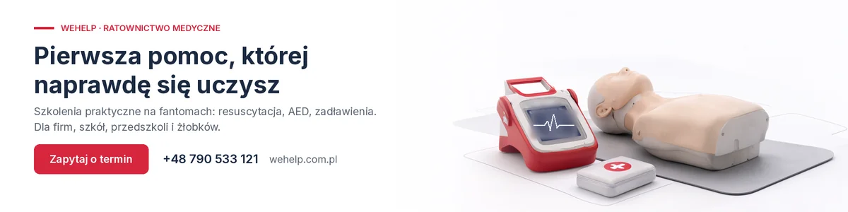 WeHelp — szkolenia z pierwszej pomocy na fantomach: resuscytacja, AED, zadławienia. Dla firm, szkół, przedszkoli i żłobków. Tel. +48 790 533 121, wehelp.com.pl
